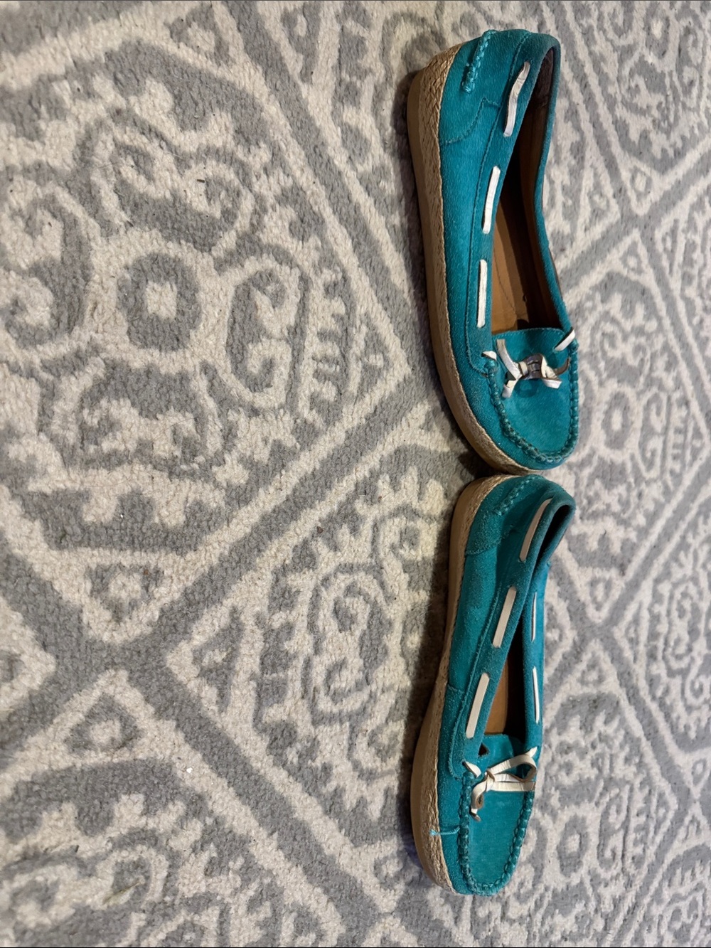 Franco Sarto Teal Suede Moccasin Loafers with White Trim - Picture 3 of 6